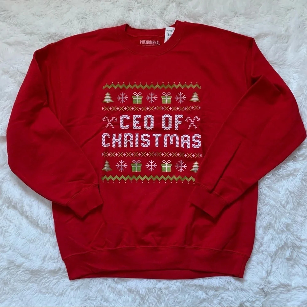 NWT Phenomenal CEO of Christmas Crewneck Pullover holiday Sweater Red large